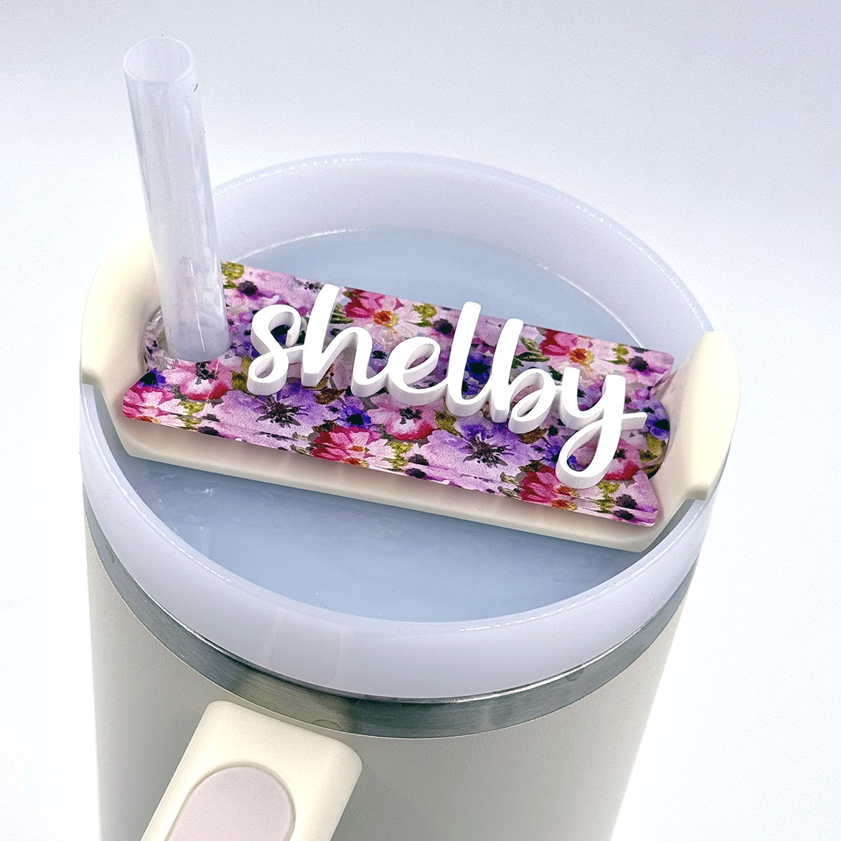 Name Tumbler Topper in Floral Acrylic