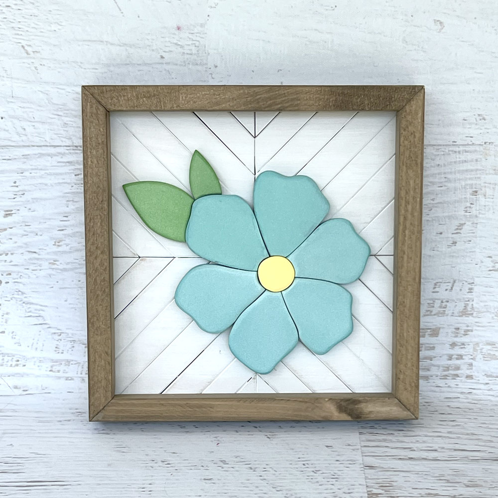 Blue Floral Mosaic Wood Sign