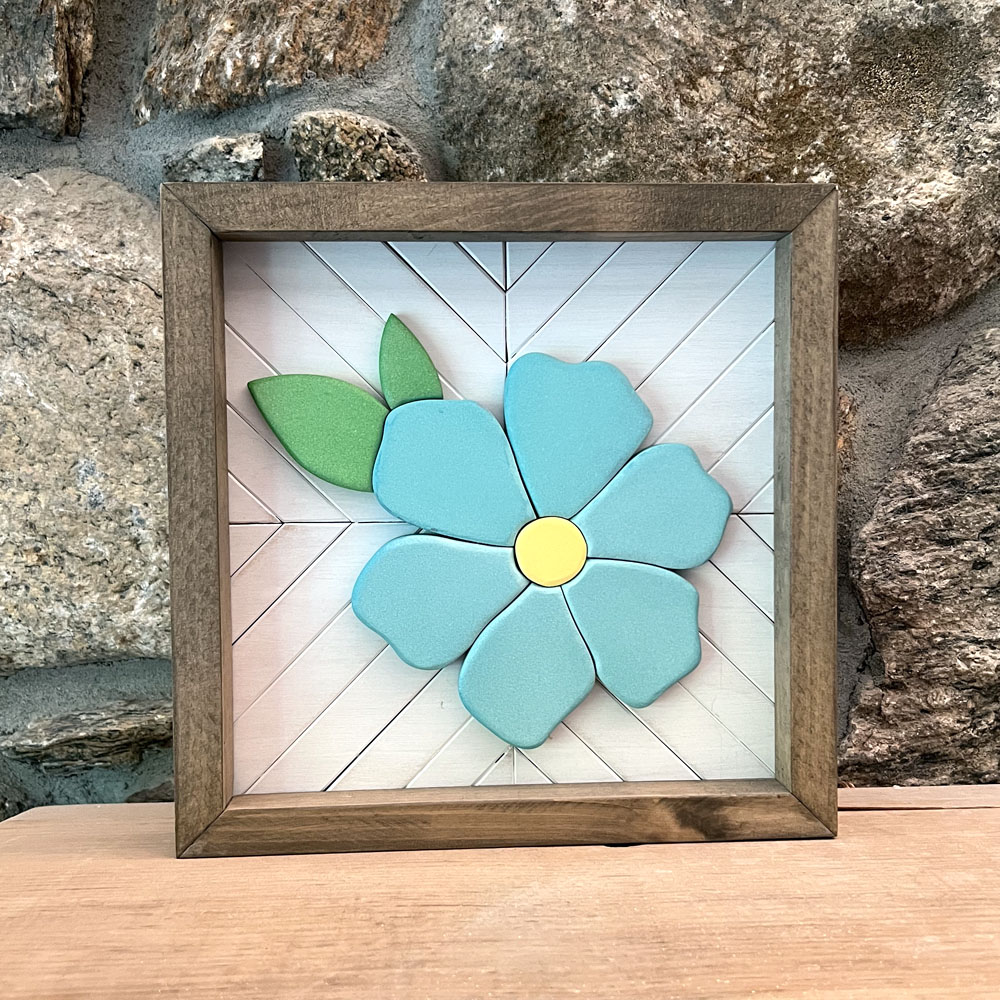 Blue Floral Mosaic Wood Sign