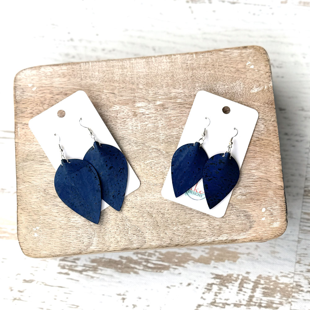 Cork Fabric Earrings in Jeans Blue