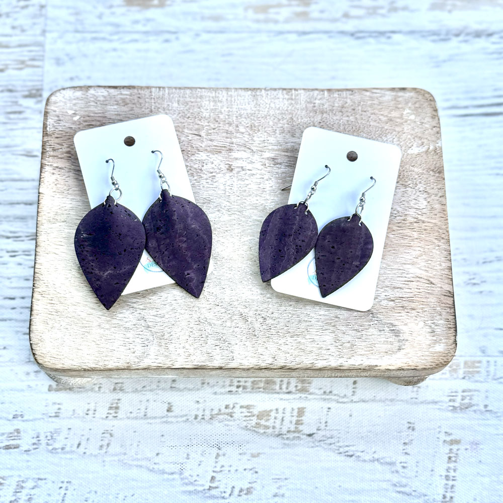 Cork Fabric Earrings in Eggplant