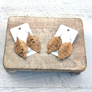 Cork Fabric Earrings Natural with Rainbow Speck