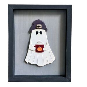 Ghost with beanie and pumpkin spice coffee