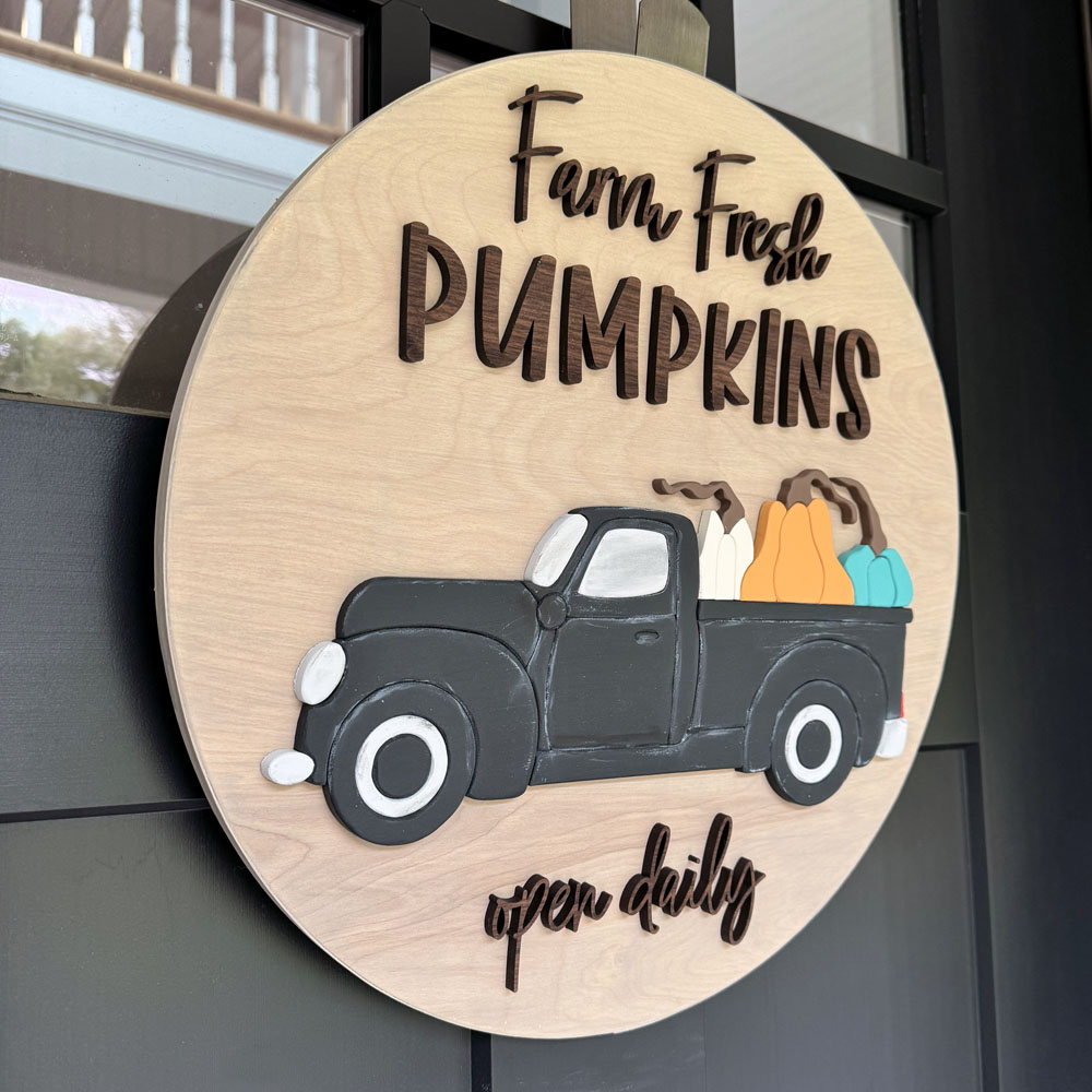 18" Round sign Farm Fresh Pumpkins Truck