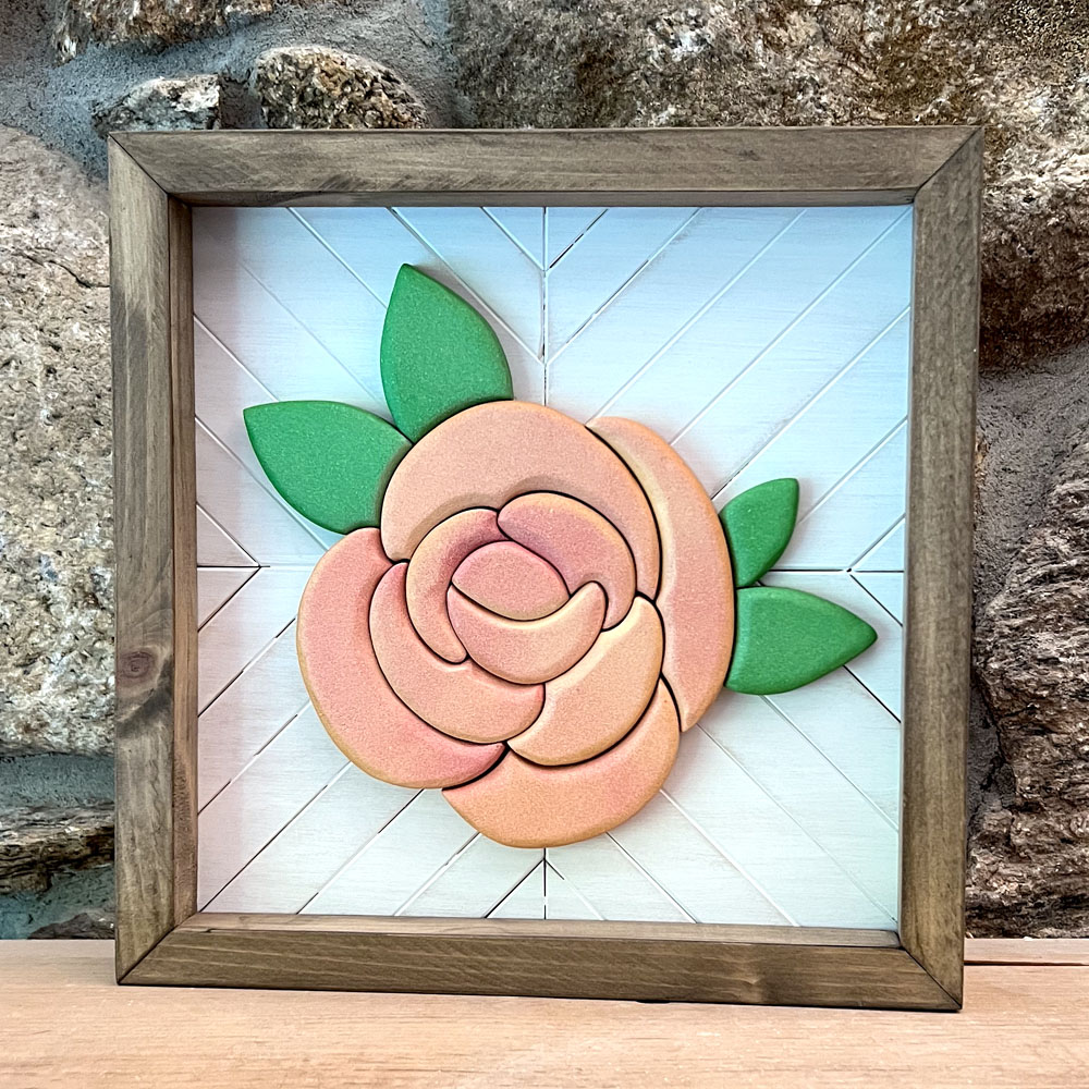 Peach Floral Mosaic Wood Sign