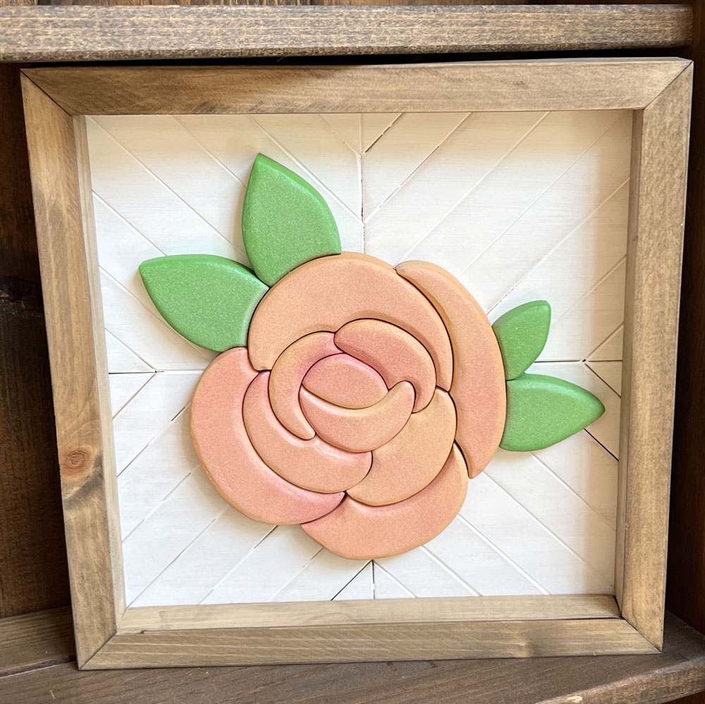 Peach Floral Mosaic Wood Sign