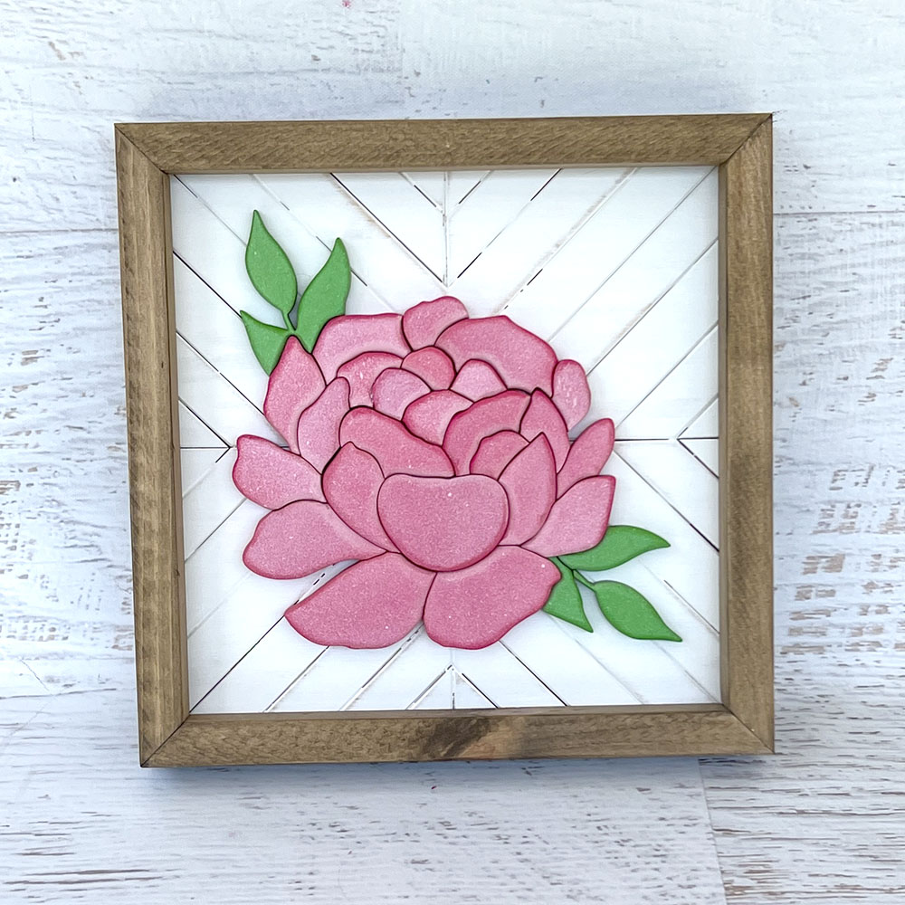 Pink Floral Peony with Mosaic Backer Wood Sign