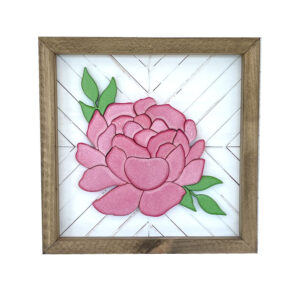 Pink Floral Peony with Mosaic Backer Wood Sign