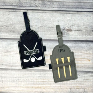 Leatherette Golf Tee Holder Tags, Black & Gray