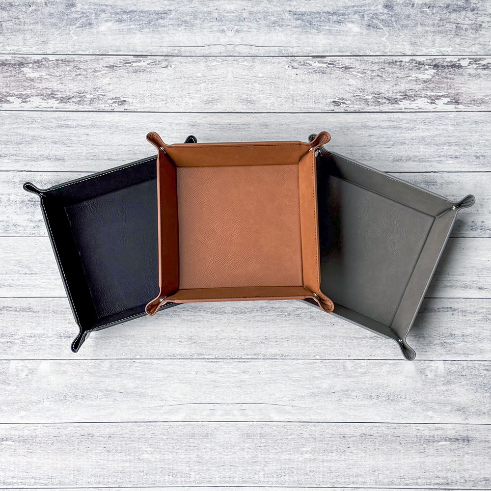 Personalized Leatherette Snap Trays Black, Brown, Gray